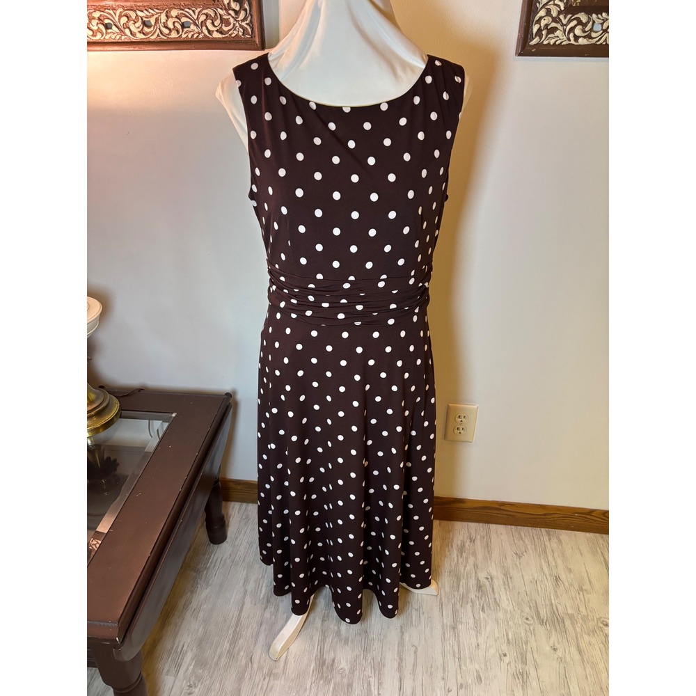 Y2K‎ Jessica Howard Dress Brown White Polka Dot Sleeveless Midi Career Casual - Picture 13 of 16